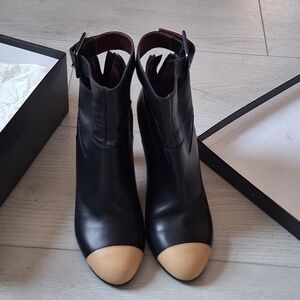 Chanel Boots Size 37 Coco Mark CC Logo Short Strap High Heel Bicolor